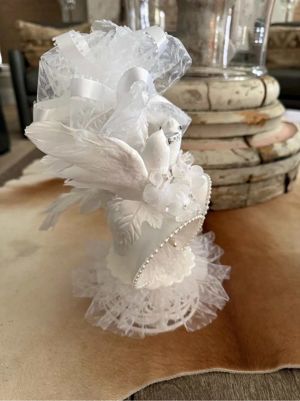 Vintage Coast Novelty Love Birds White Wedding Bell Cake Topper with Doves